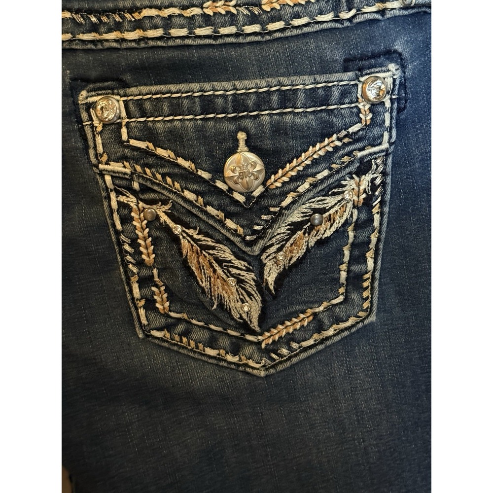 Miss Me Jeans Womens 27 Blue Mid Rise Straight Embroidered Pockets Medium Wash - Picture 3 of 6
